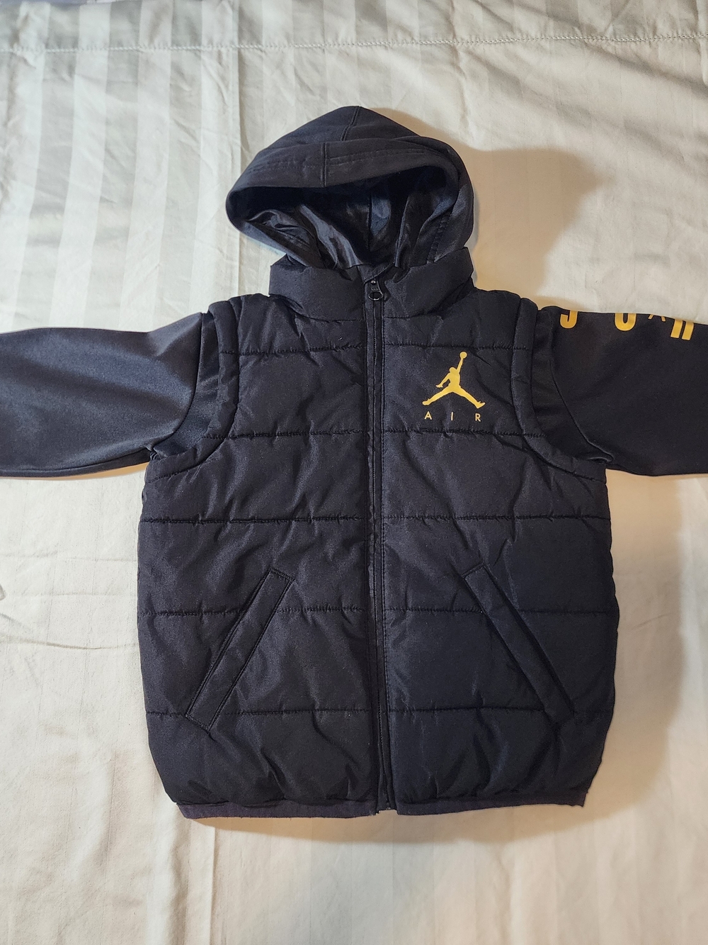 Jordan Kids' Black Puffer Vest with Hood and Gold Logo